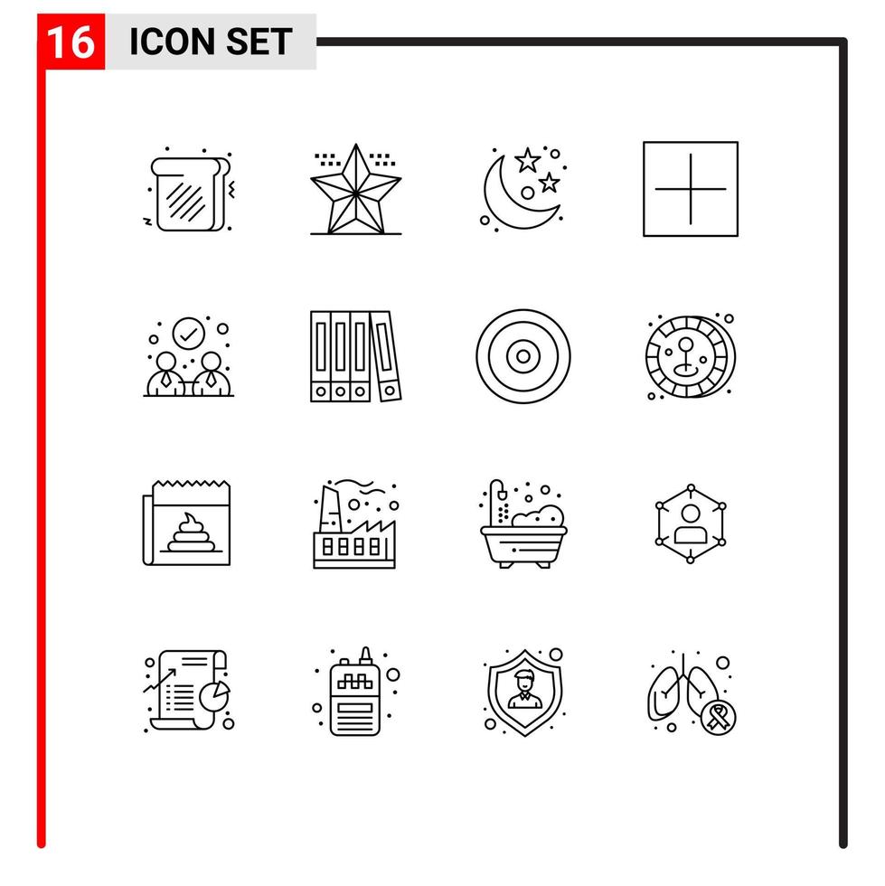 Group of 16 Modern Outlines Set for collaboration plus moon open add Editable Vector Design Elements
