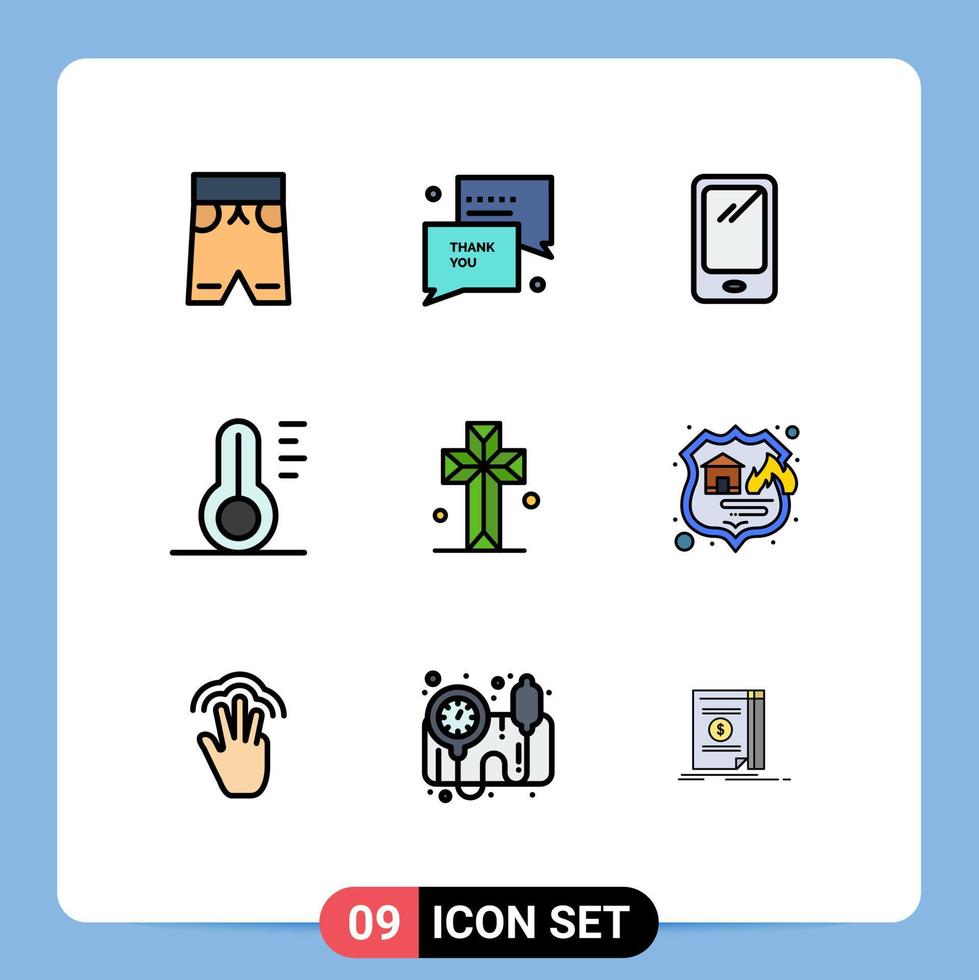 Stock Vector Icon Pack of 9 Line Signs and Symbols for cathedral thermometer phone temperature iphone Editable Vector Design Elements
