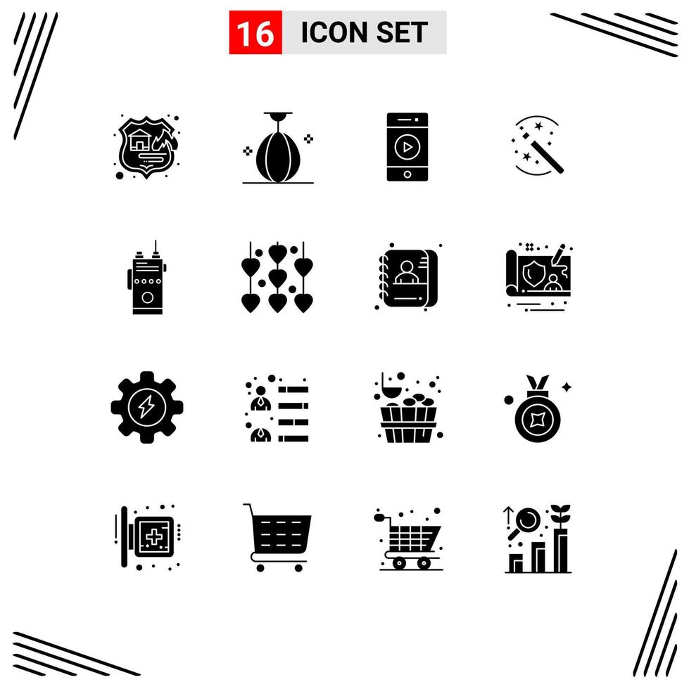 Set of 16 Modern UI Icons Symbols Signs for walkie magic sport solution speaker Editable Vector Design Elements