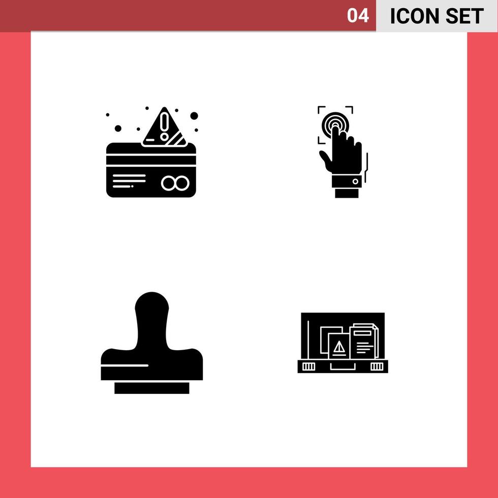 Universal Icon Symbols Group of 4 Modern Solid Glyphs of alert scanning payment recognition press Editable Vector Design Elements