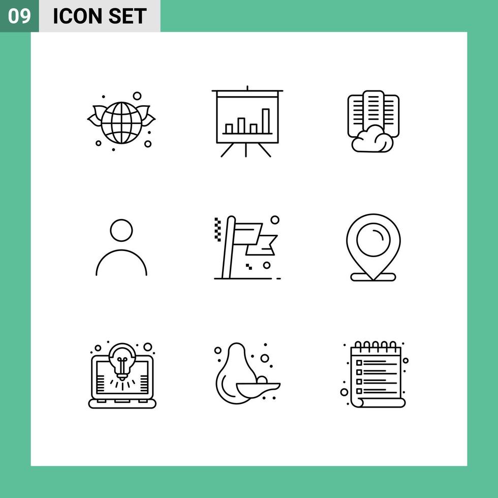 9 Creative Icons Modern Signs and Symbols of flag achievement center user personalization Editable Vector Design Elements