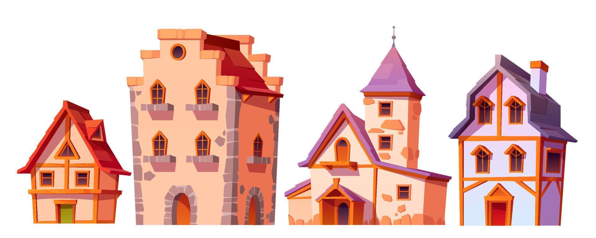 Medieval buildings, house town architecture set vector