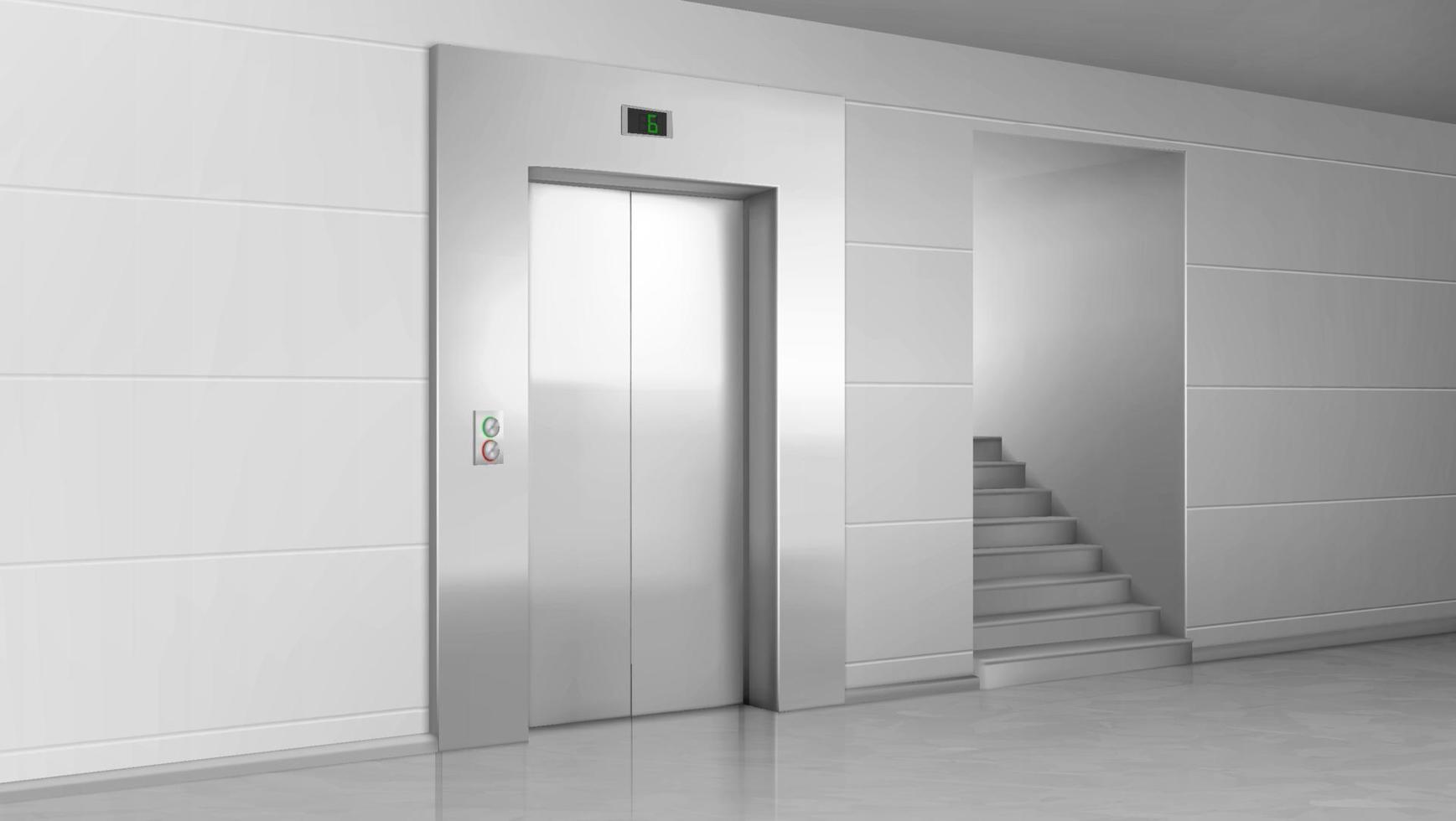 Lift door and stairs in lobby, closed elevator vector