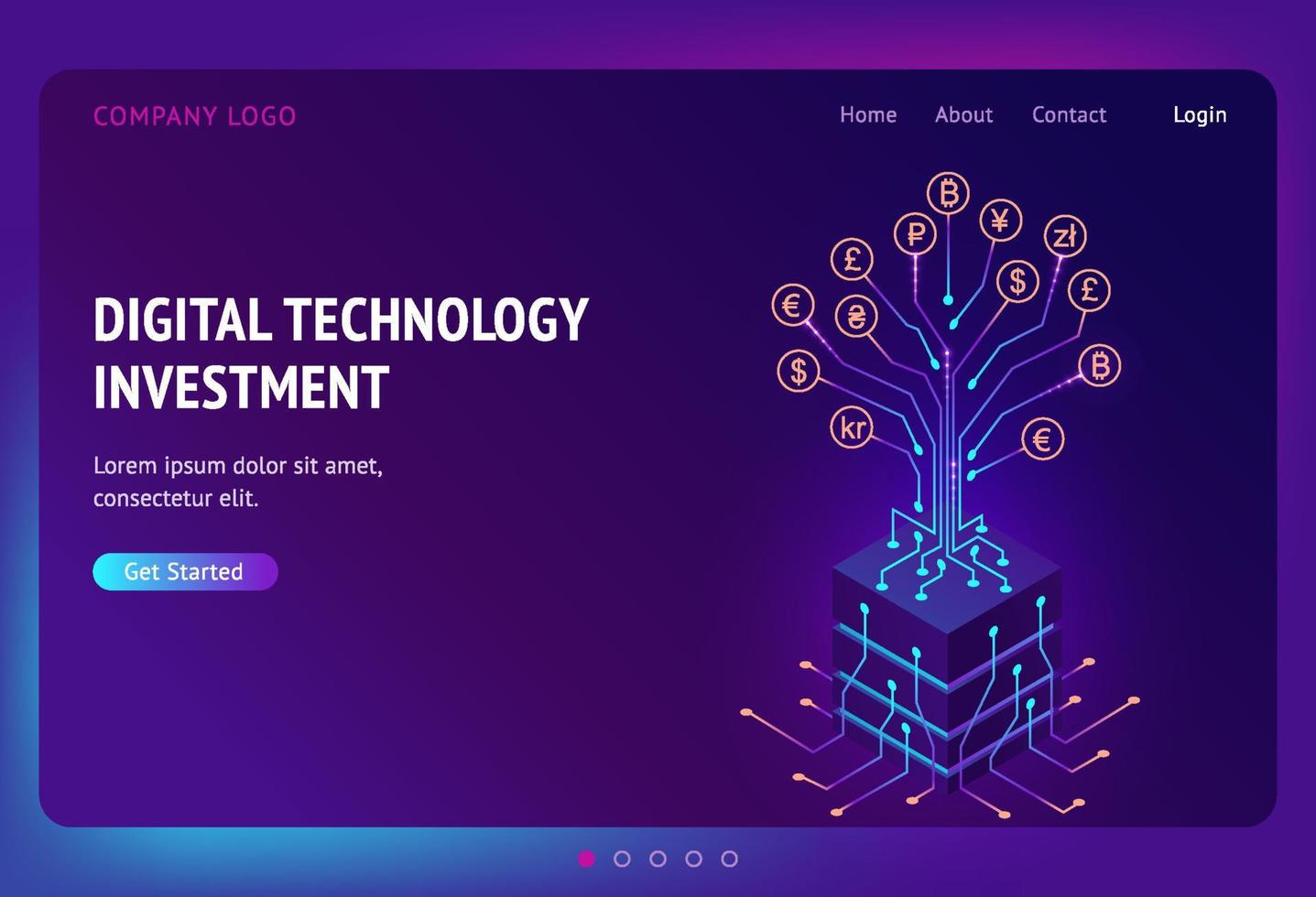 Digital technology investment isometric landing vector