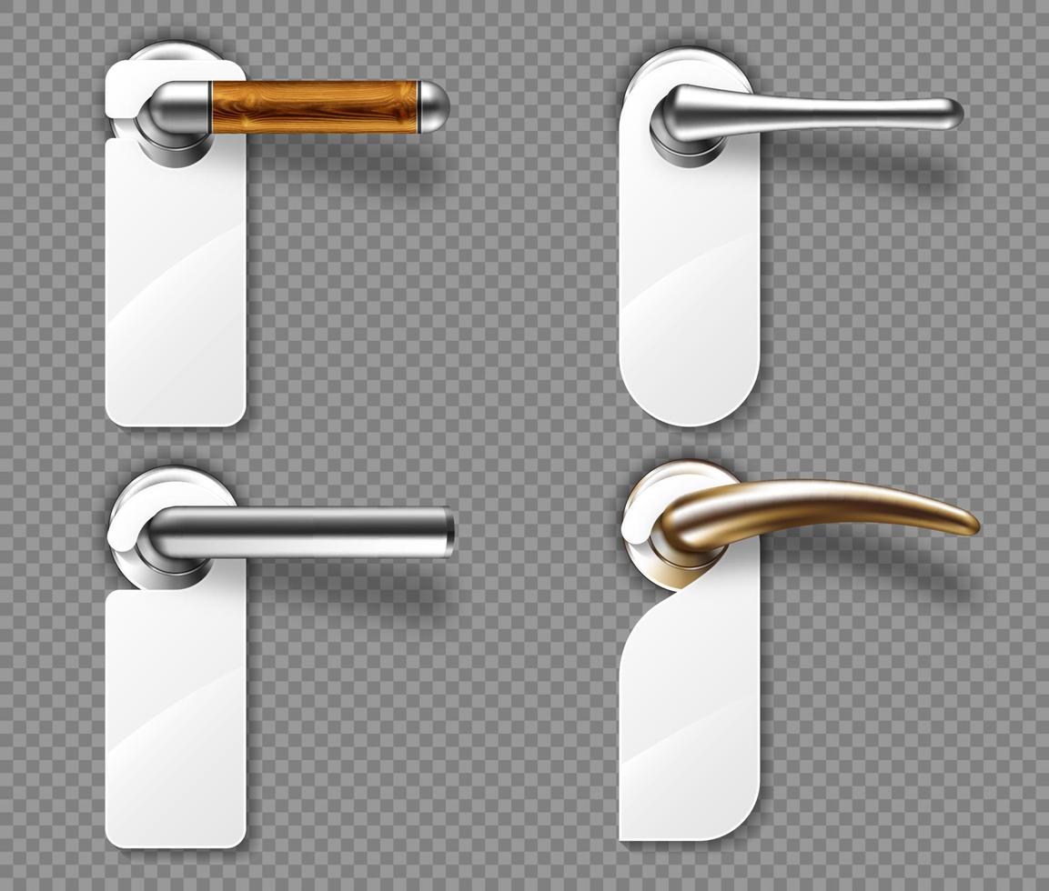 Door hangers on metal and wooden handles set. vector