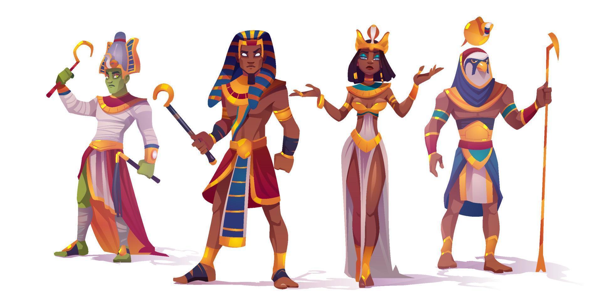 dios egipcio amun, osiris, faraon y cleopatra vector