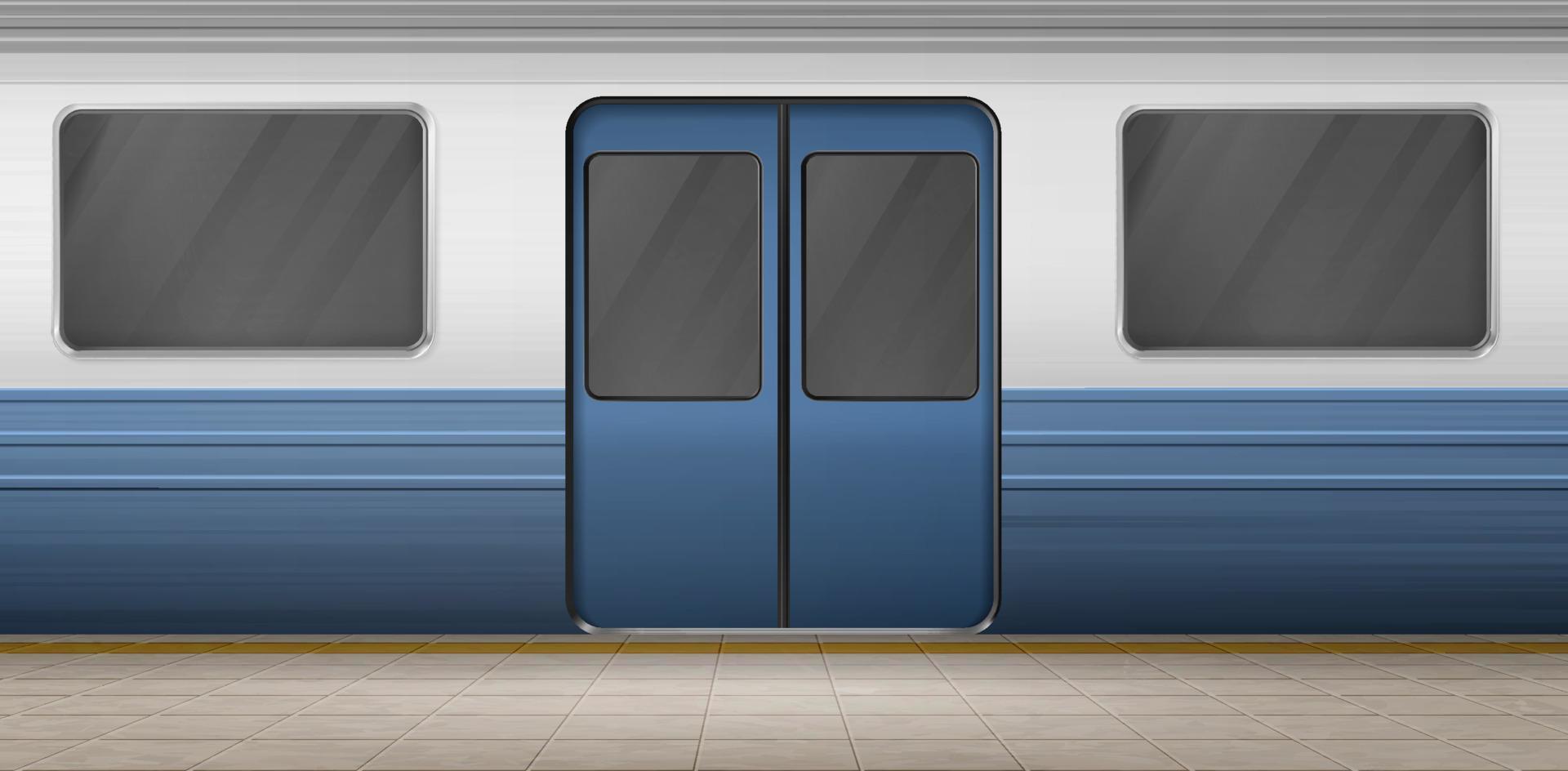 Subway door, metro train on empty station platform vector