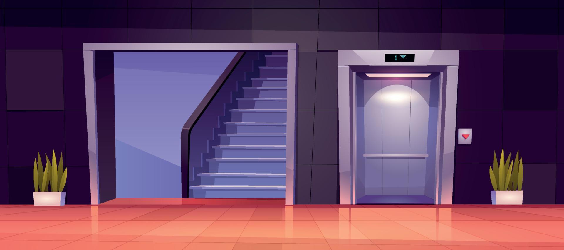 Empty hallway interior with elevator and stairs vector