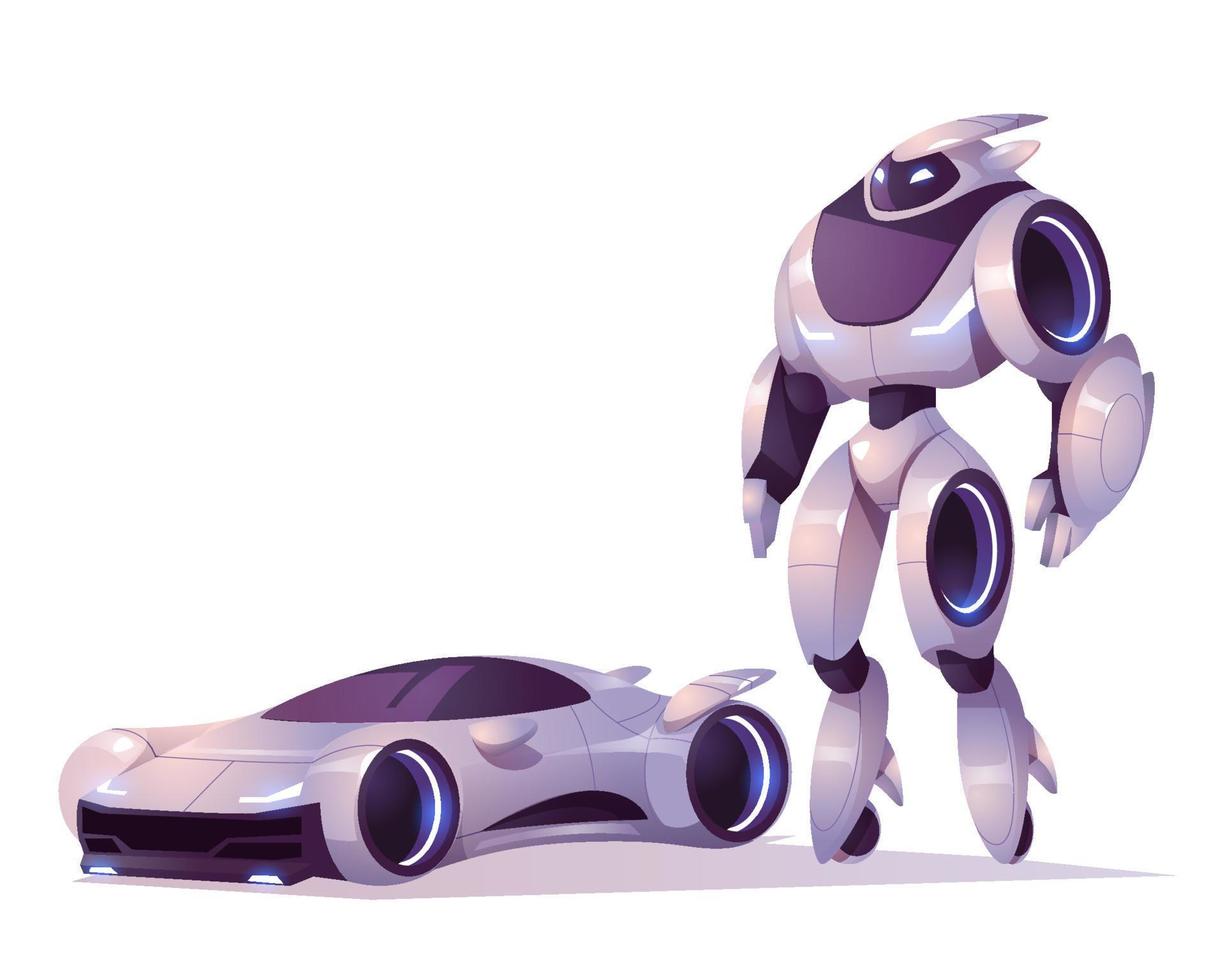 robot transformador en forma de android y coche vector