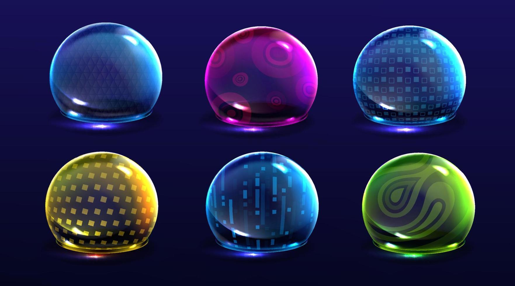 Force shield bubbles, various energy glow spheres vector