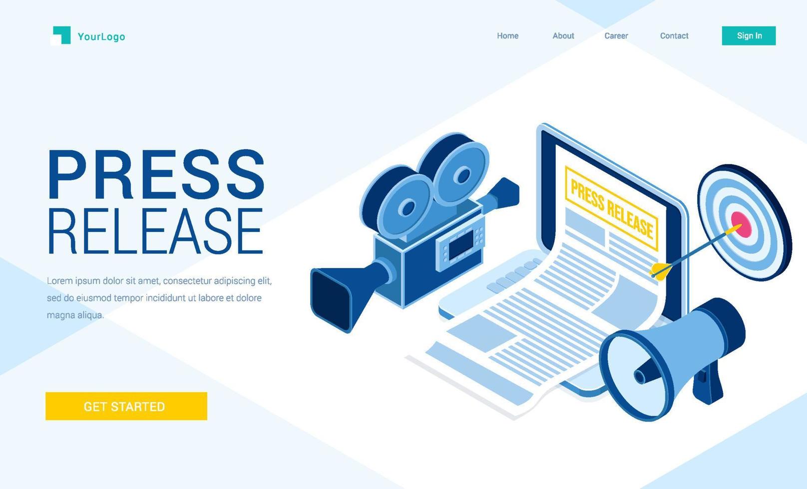 Vector landing page of press release