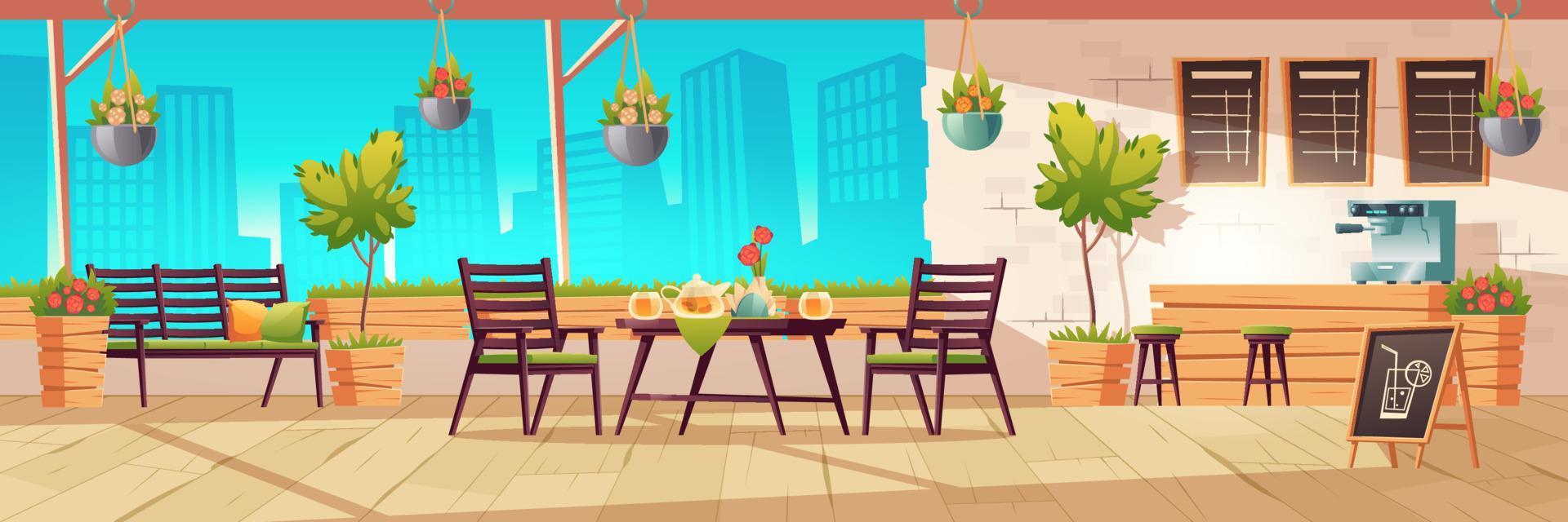 terraza de verano, cafetería al aire libre, cafetería vector