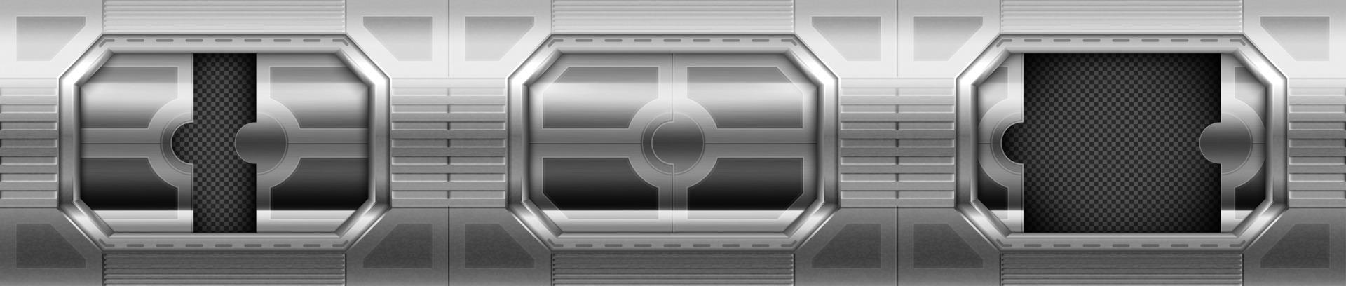 Metal doors, sliding gates in spaceship hallway vector