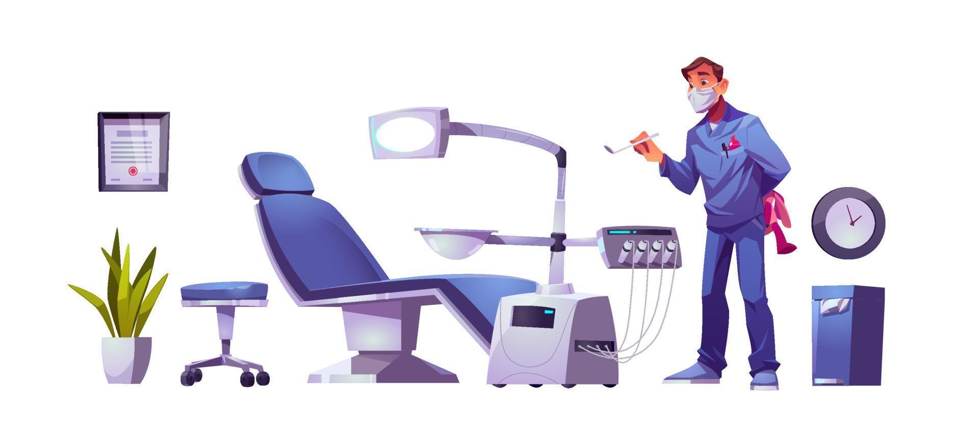 Kids dentist doctor in dental clinic, stomatology vector