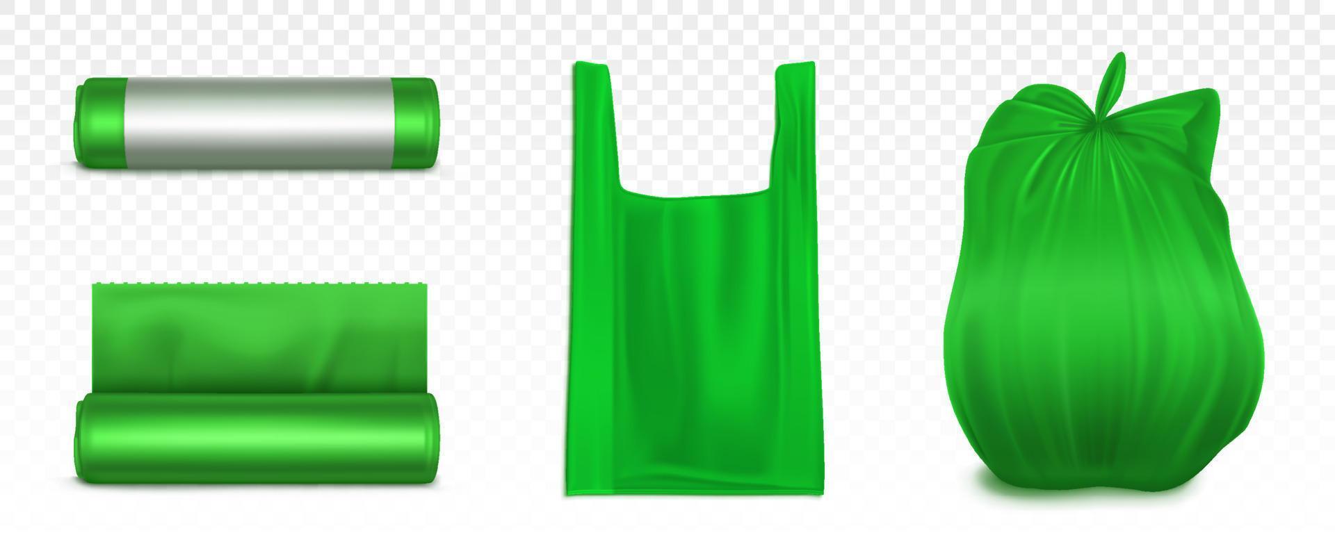 Trash bag mockup, plastic roll, sack with garbage. vector