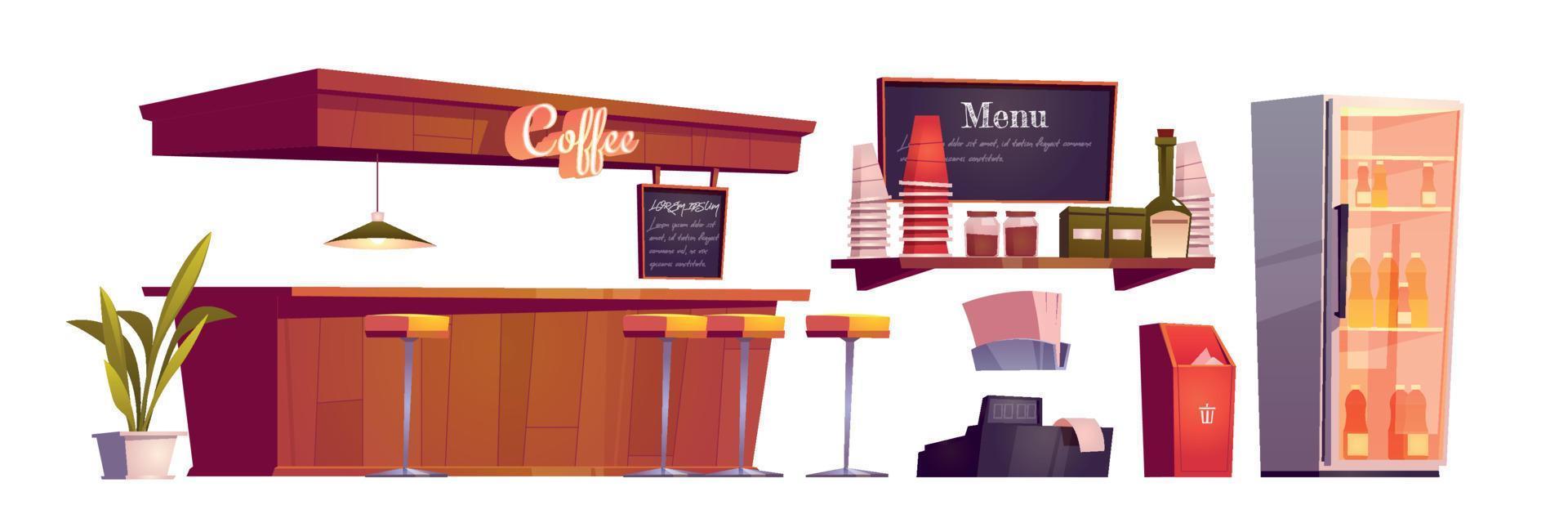 Coffee shop interior with wooden counter vector