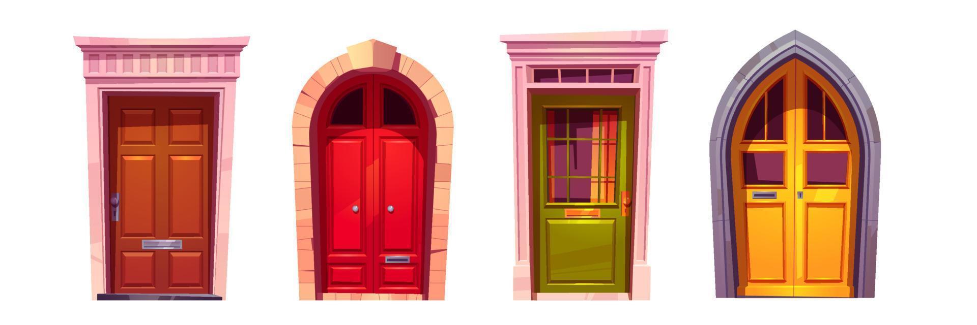 Wooden front doors with stone doorway vector
