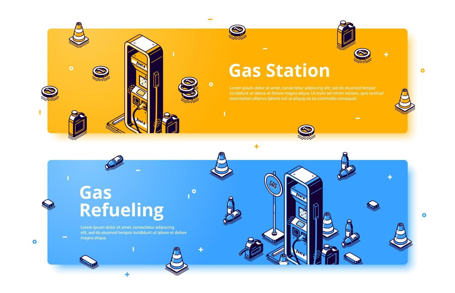 Gas refueling station isometric vector web banner