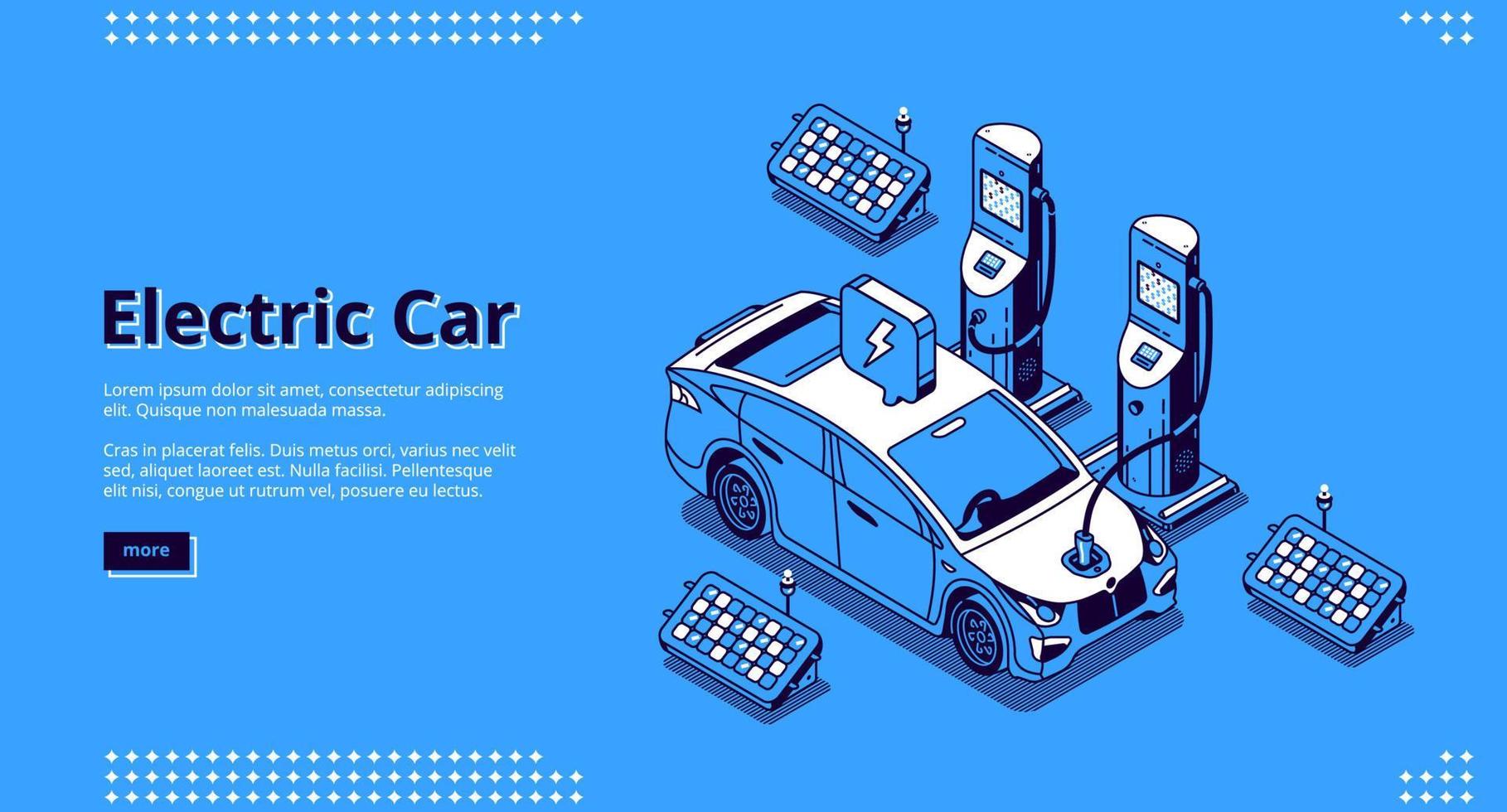 Electric car on charger station with solar panels vector