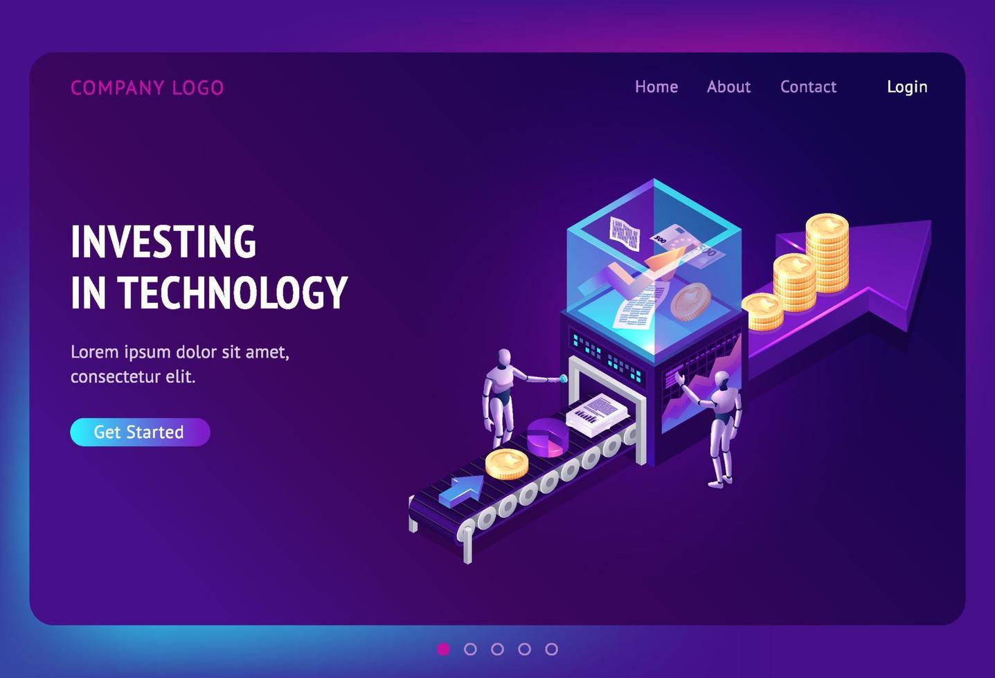 Investing in technology isometric landing page vector