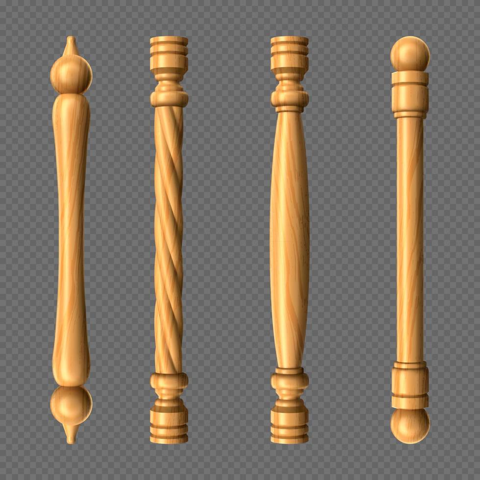 Wooden door handles, column and twisted knobs set vector