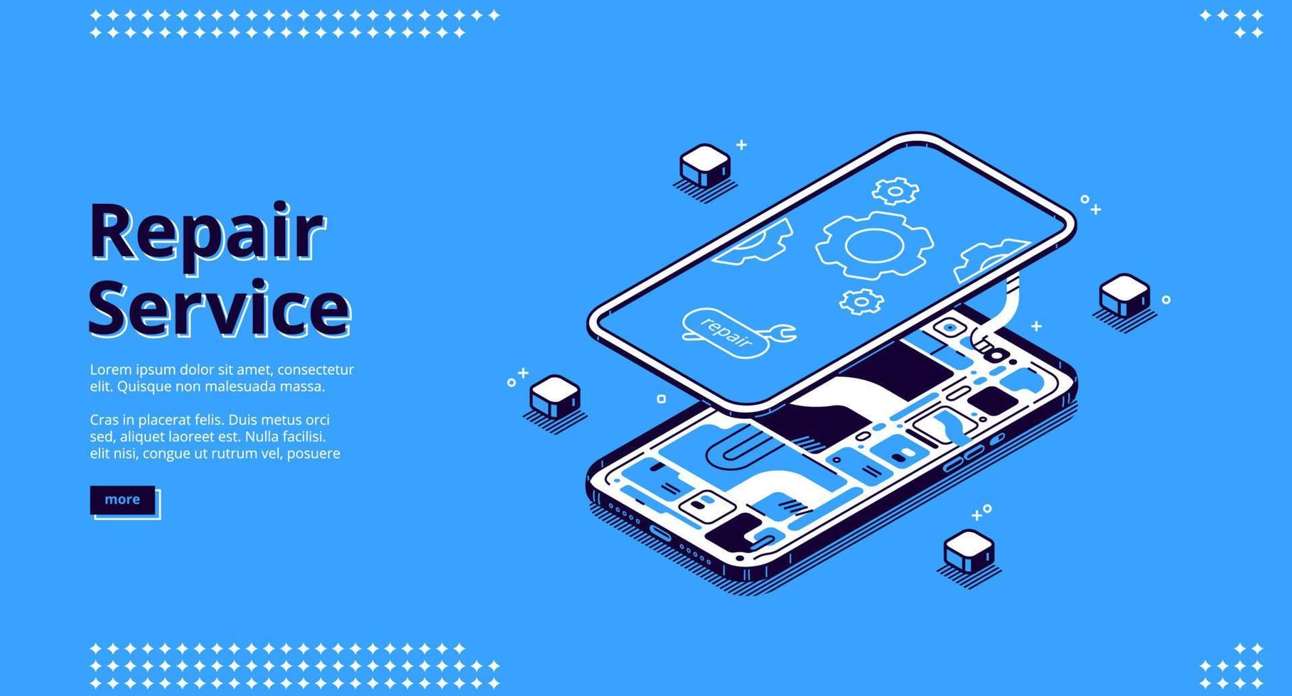 Repair service isometric landing, mobile fixing vector