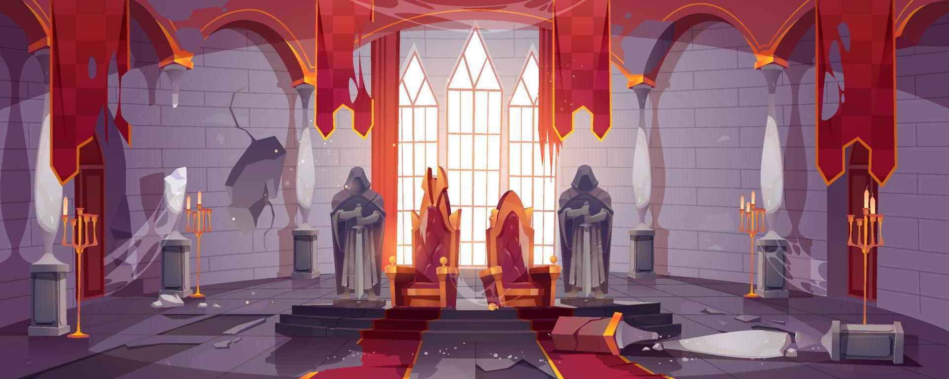 Abandoned medieval castle with royal thrones vector