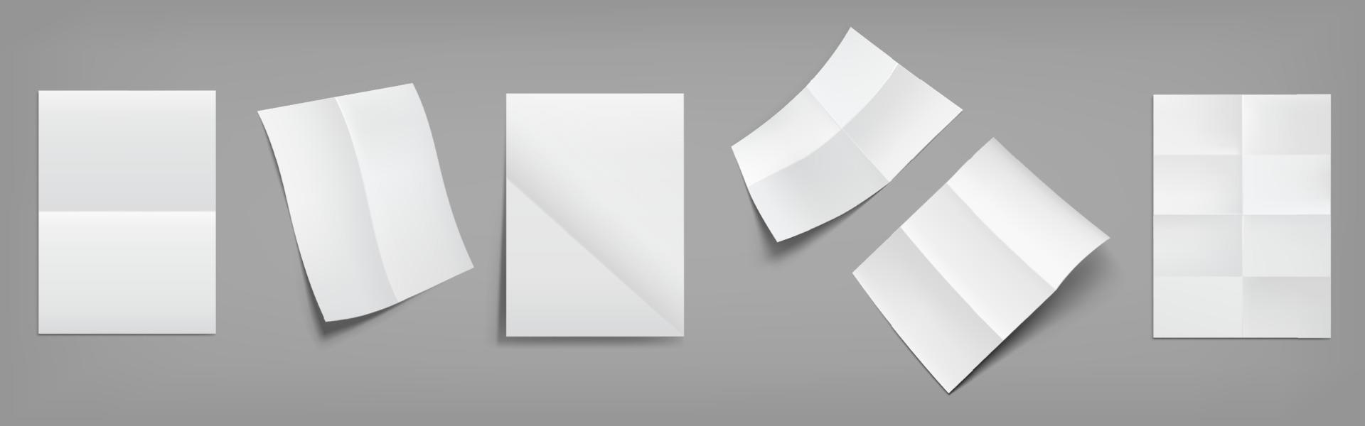 Folded white posters, blank paper sheets vector