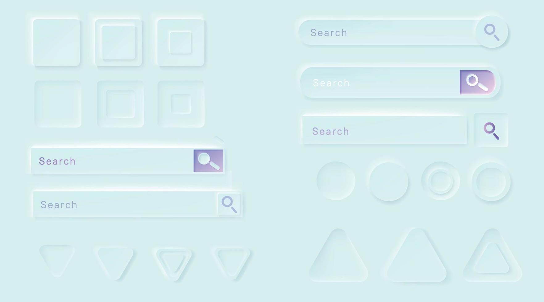 Neumorphic buttons and search bars for ui app vector