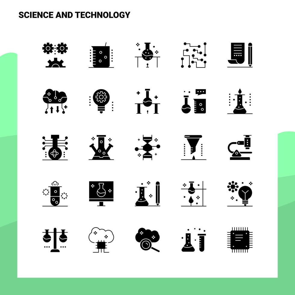 25 conjunto de iconos de ciencia y tecnología plantilla de ilustración de vector de icono de glifo sólido para ideas web y móviles para empresa comercial