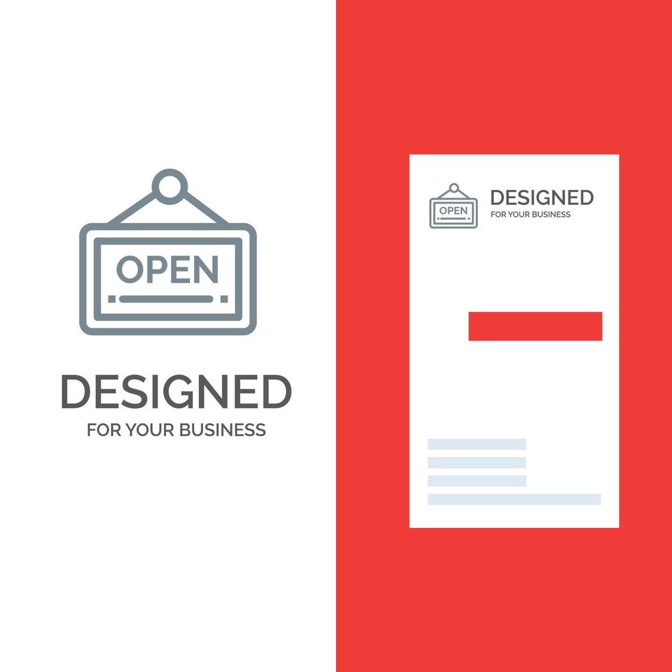 Open Sign Board Hotel Grey Logo Design and Business Card Template vector