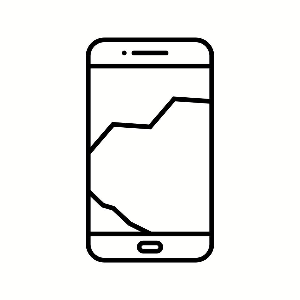 icono de línea de vector de teléfono celular roto único