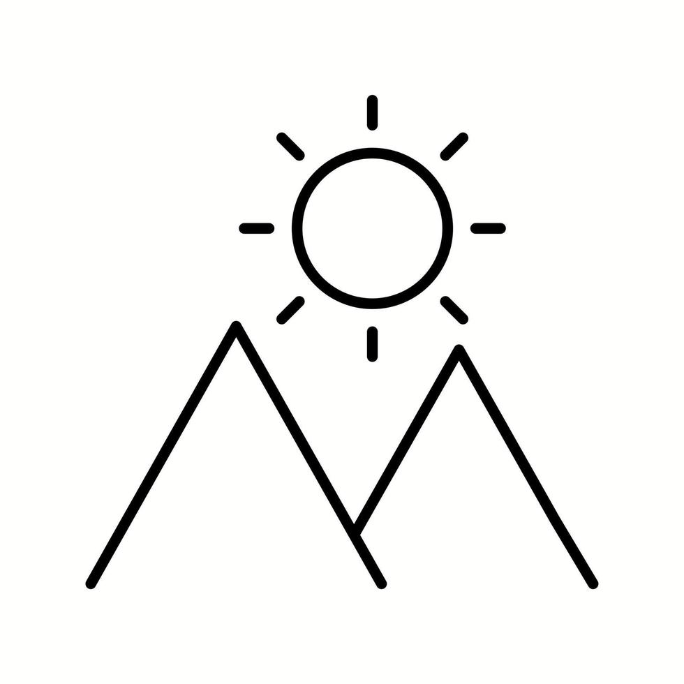 sol único en el icono de línea de vector de montaña