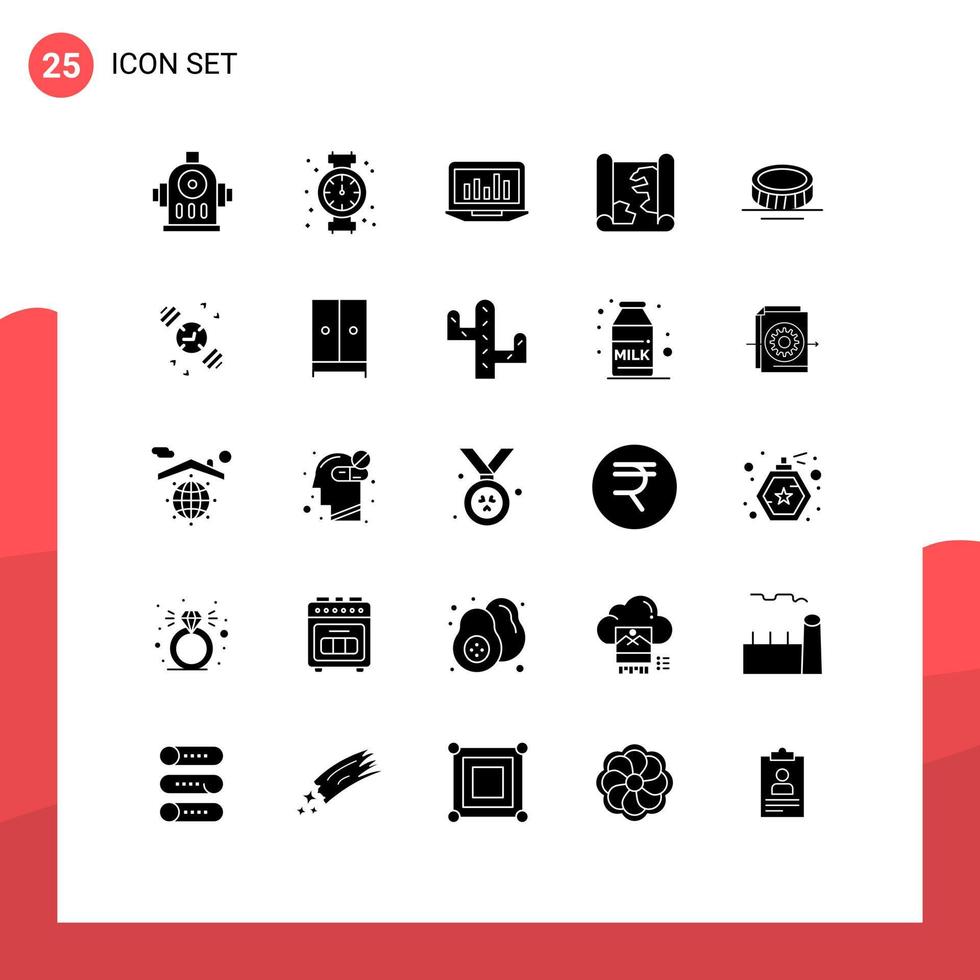 Group of 25 Solid Glyphs Signs and Symbols for coin point graph pin location Editable Vector Design Elements