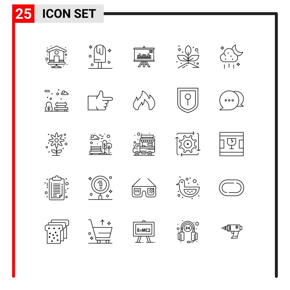 Line Pack of 25 Universal Symbols of ui cloud presentation sprout grow Editable Vector Design Elements