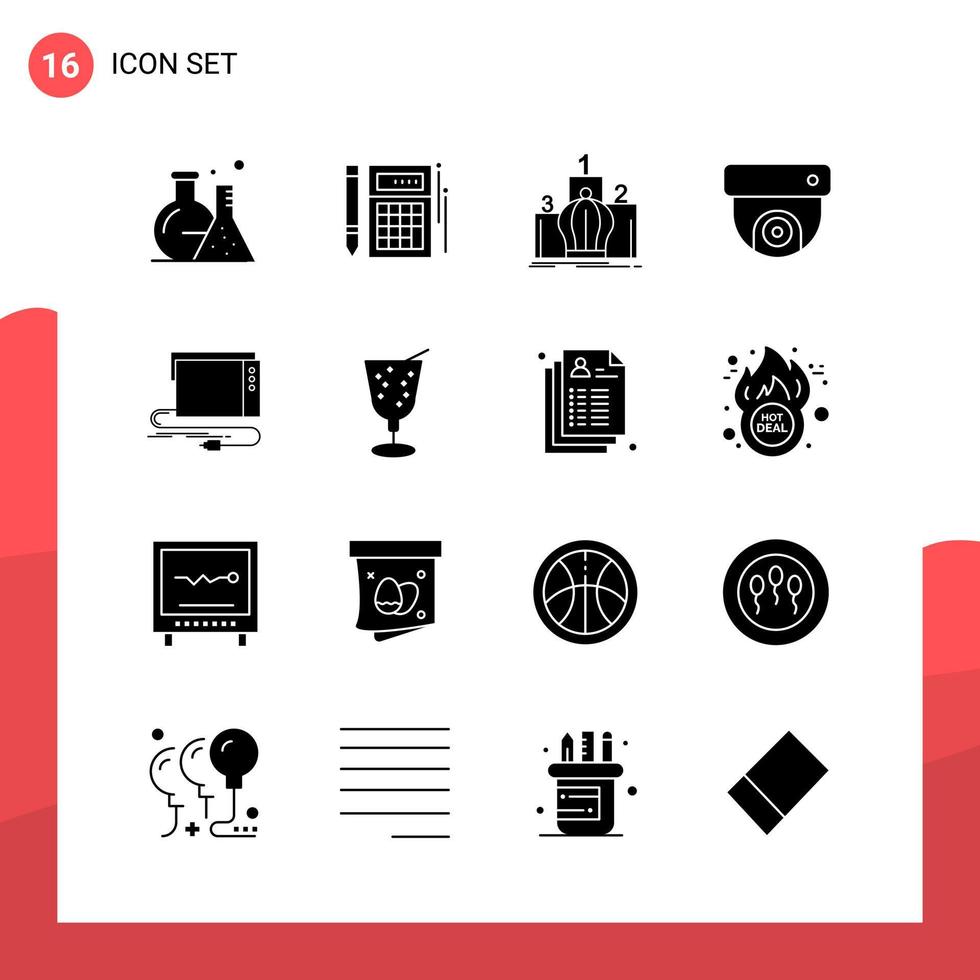 paquete de 16 iconos de glifos universales para medios impresos sobre fondo blanco vector