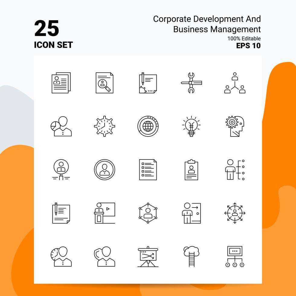 25 Corporate Development and Business Management Icon Set 100 Editable EPS 10 Files Business Logo Concept Ideas Line icon design vector