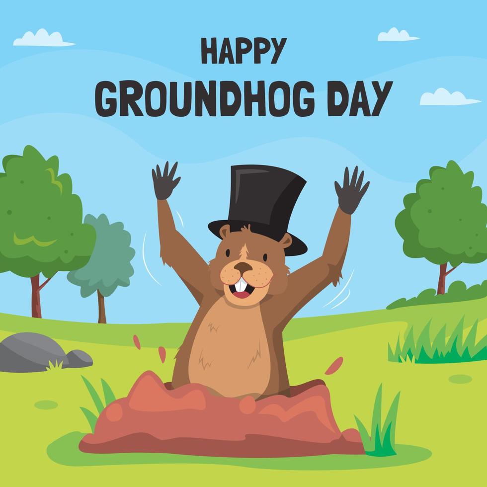 Groundhog Day with A Hat And Scarf vector