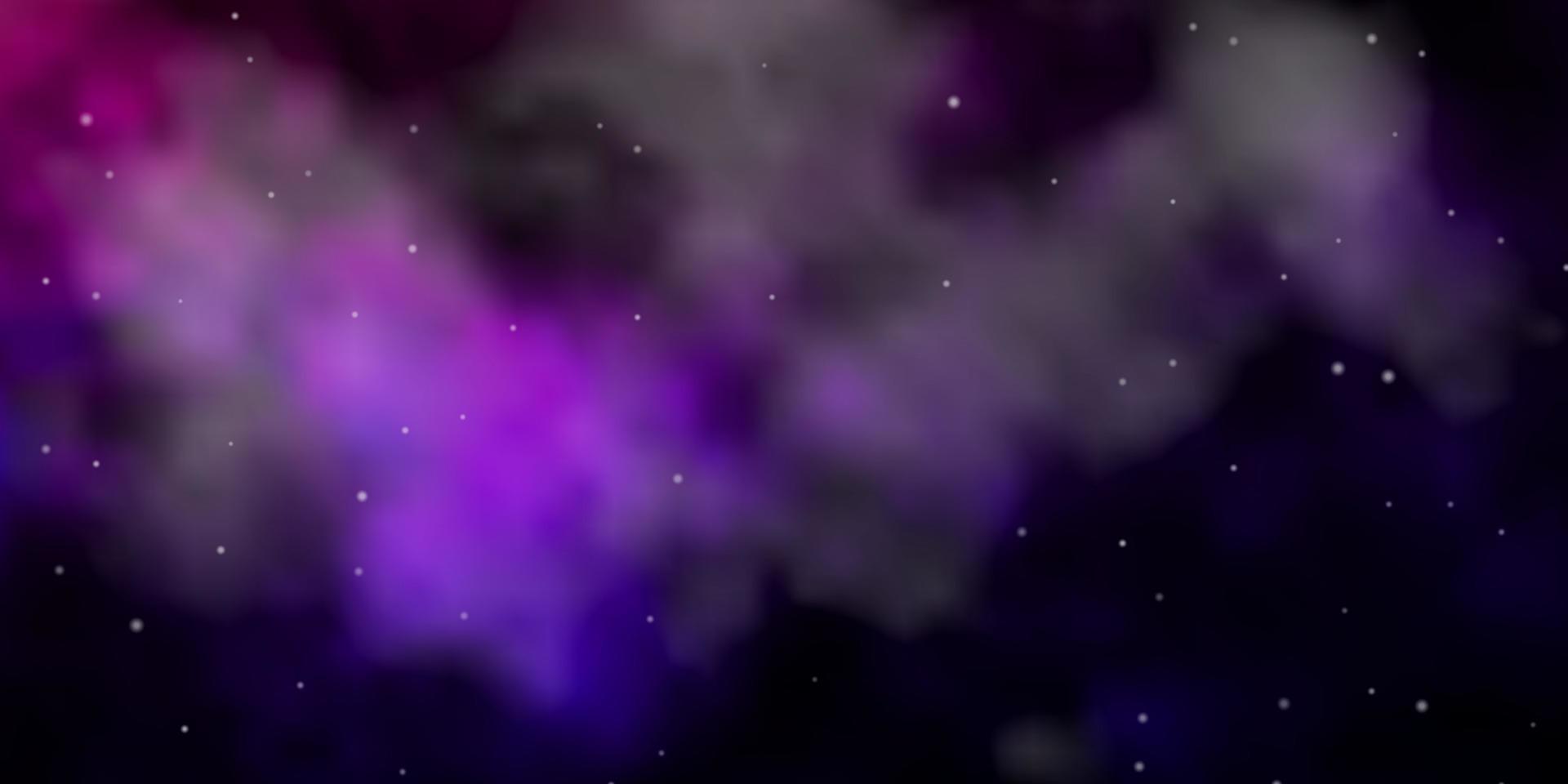 Fondo de vector púrpura, rosa oscuro con estrellas pequeñas y grandes.