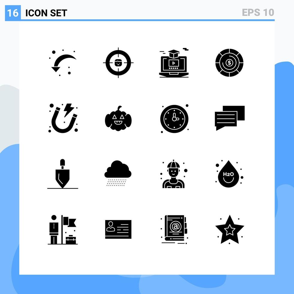 16 Universal Solid Glyphs Set for Web and Mobile Applications electricity coins resources budget gruadation Editable Vector Design Elements
