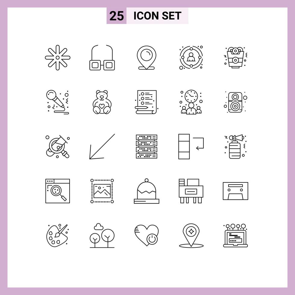 Modern Set of 25 Lines Pictograph of food onion ring ecommerce strategic network Editable Vector Design Elements