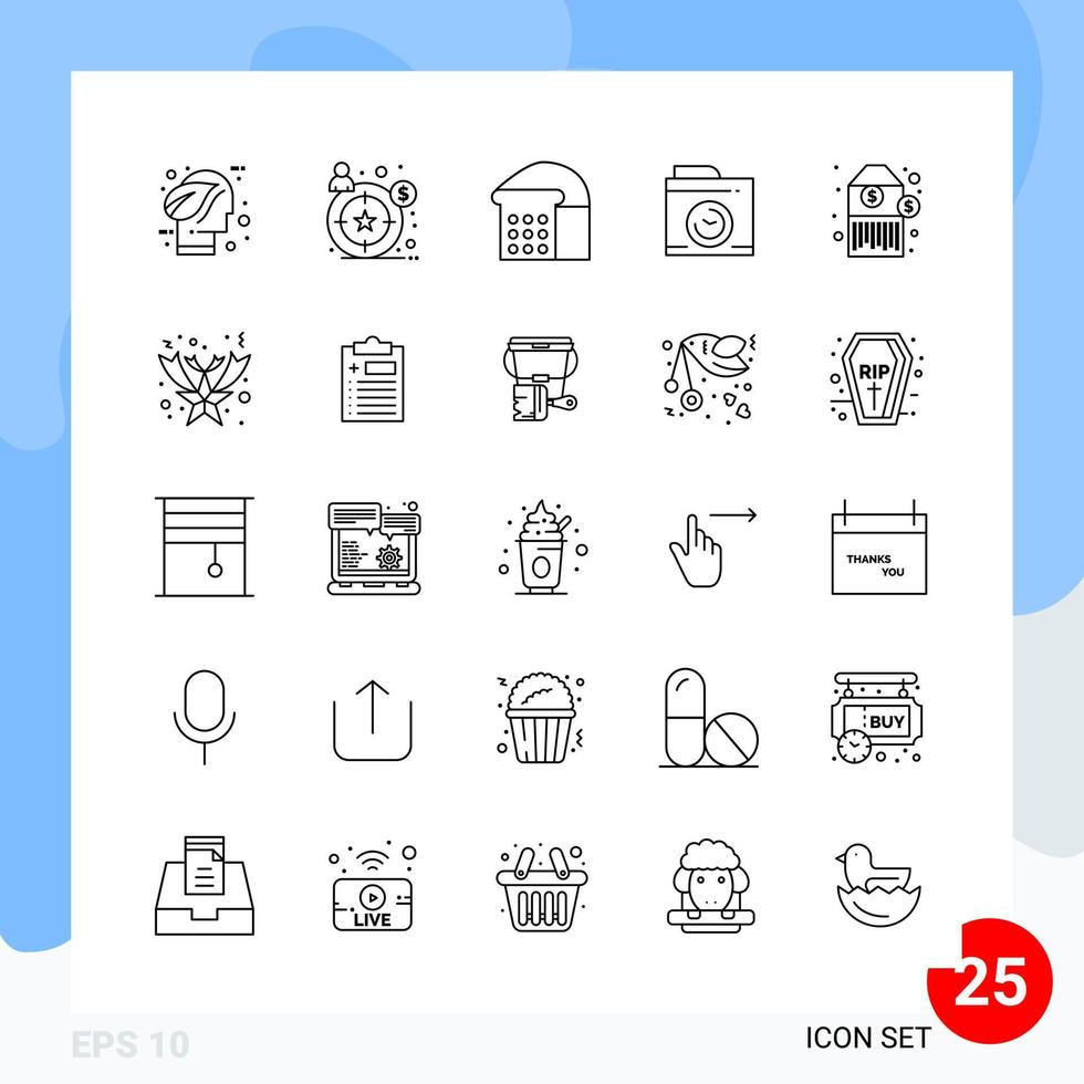 Modern Pack of 25 Icons Line Outline Symbols isolated on White Backgound for Website designing Creative Black Icon vector background