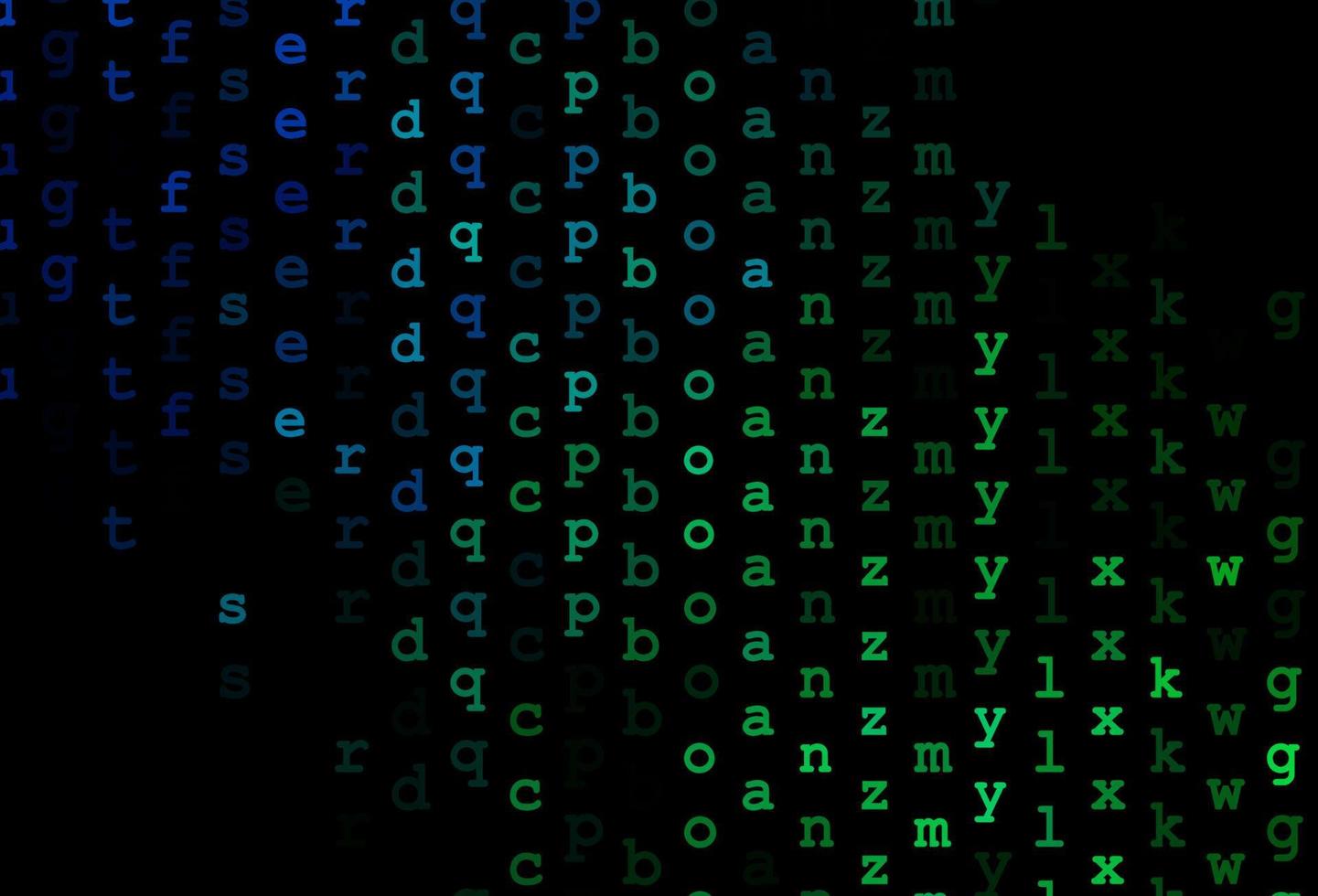 textura de vector azul oscuro, verde con caracteres abc.