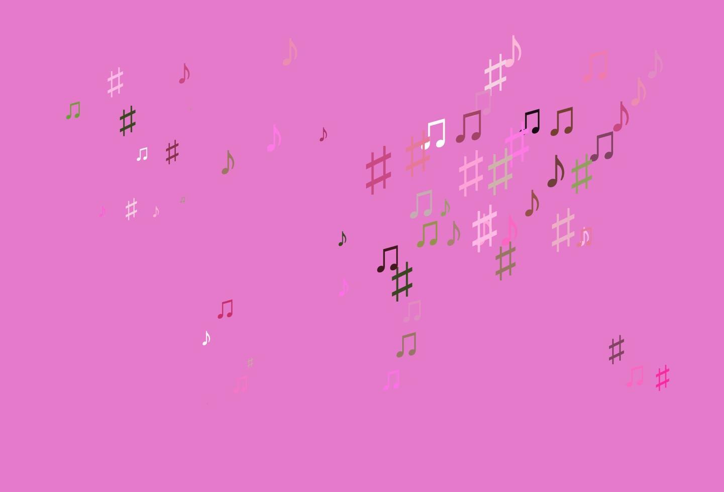 rosa claro, patrón vectorial verde con elementos musicales. vector