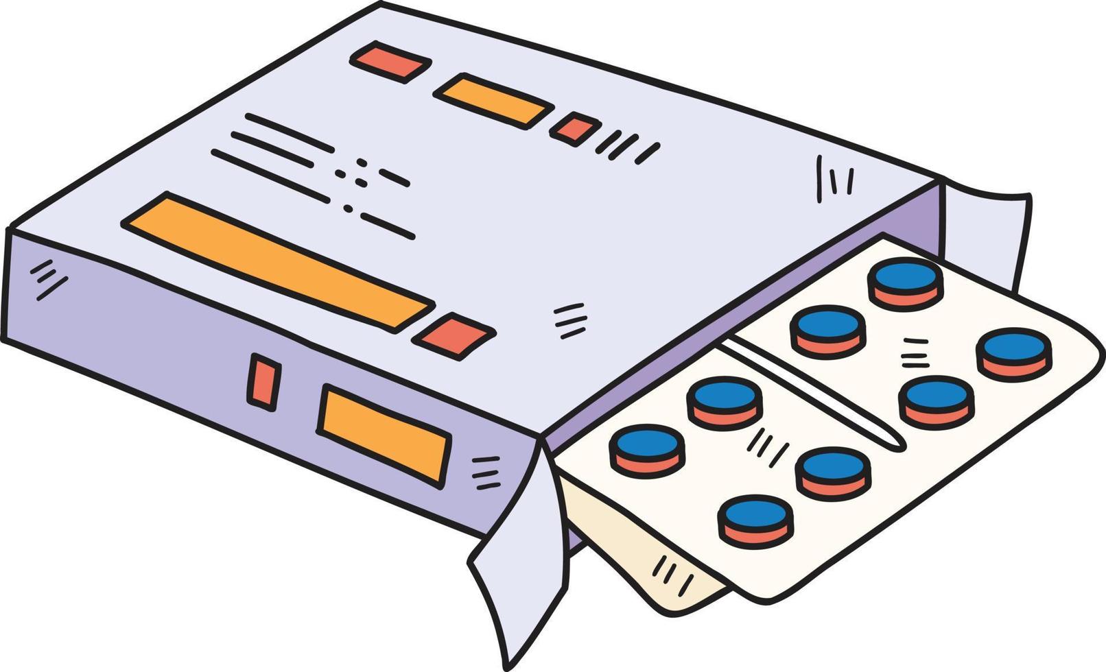 Hand Drawn Pills on the pill box illustration vector