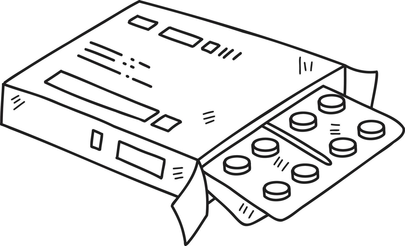 pastillas dibujadas a mano en la ilustración de la caja de pastillas vector