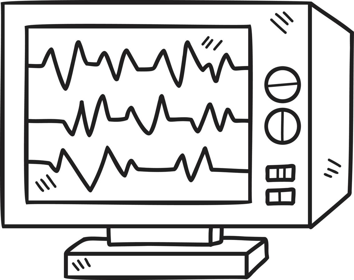 Hand Drawn Computer Monitor and Pulse illustration vector