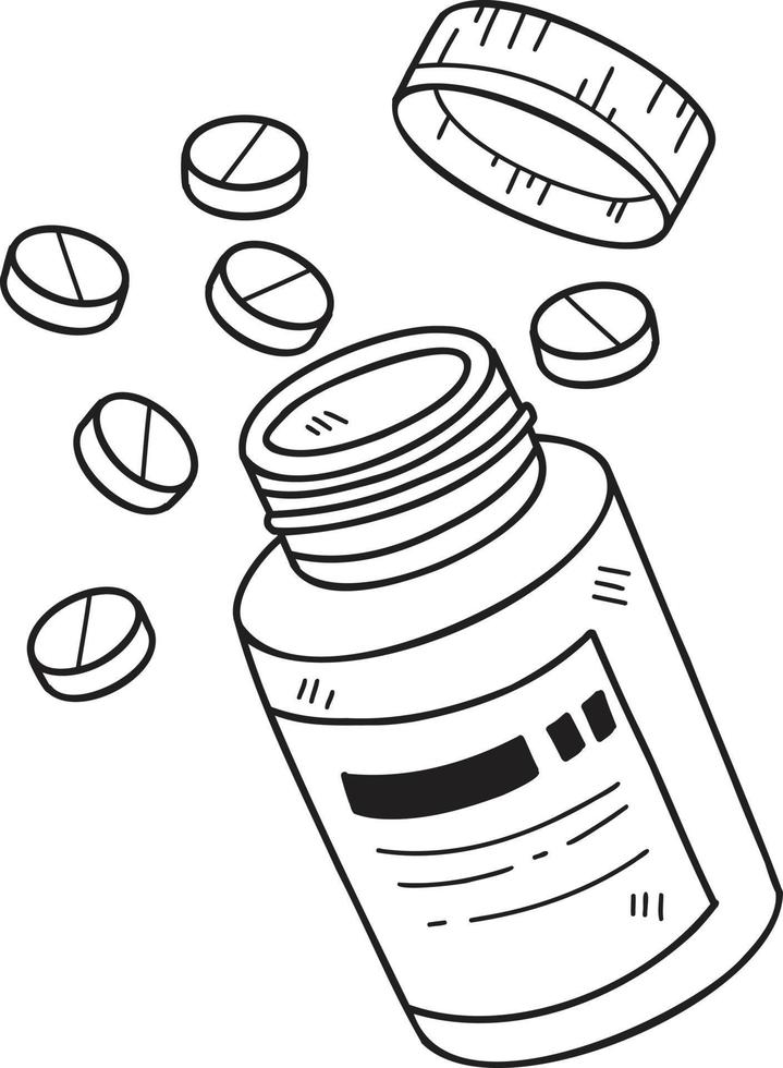 dibujado a mano píldoras y botellas de medicina ilustración vector