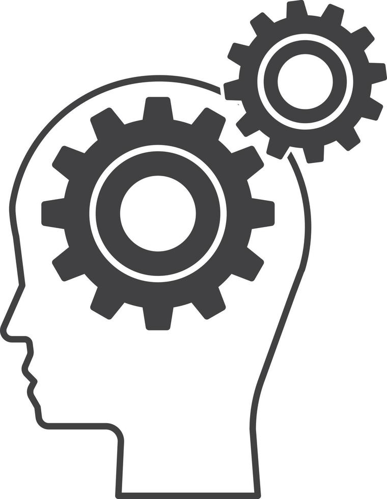 brains and cogs illustration in minimal style vector