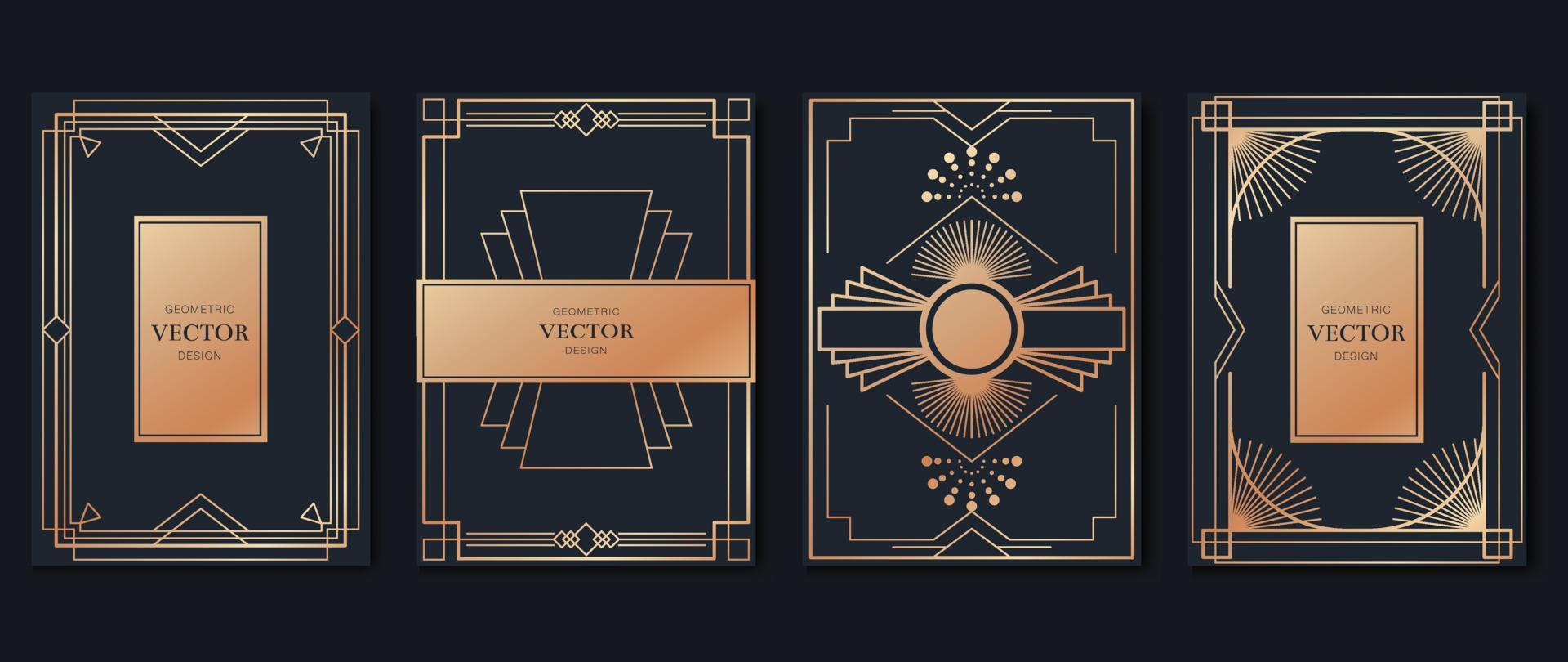 Luxury invitation card design vector. Abstract gradient gold geometric shape pattern and art deco background. Design illustration for glamorous invitation, cover, VIP card, print, poster, wallpaper. vector